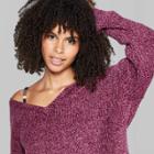 Women's Long Sleeve V-neck Sweater - Wild Fable Dark Berry S, Women's, Size: