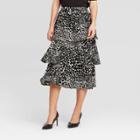 Women's Leopard Print Mid-rise Tiered Ruffle Midi Skirt - Who What Wear Black/white