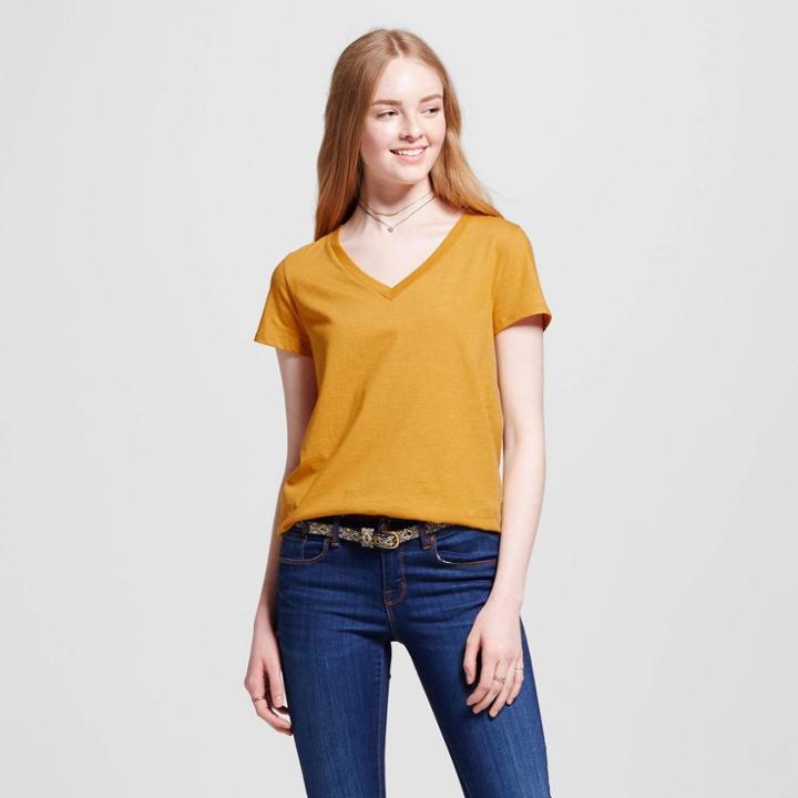 Women's Short Sleeve Relaxed V-neck T-shirt - Mossimo Supply Co. Gold