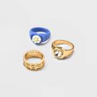 Heart And Flower Statement Band Ring 3pc - Wild Fable 6-7, Blue/gold/white