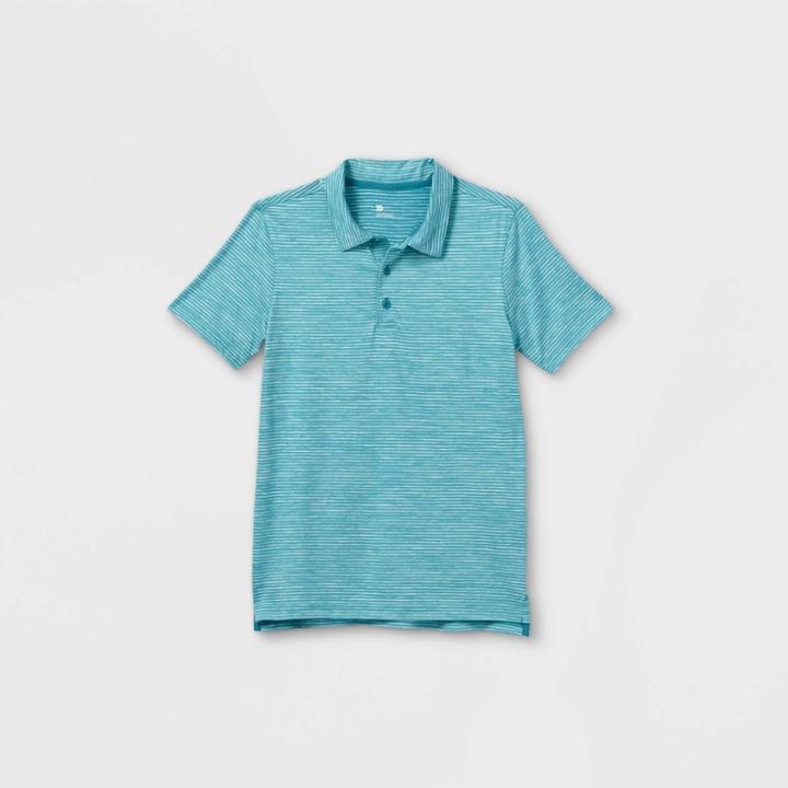 Boys' Striped Golf Polo Shirt - All In Motion Turquoise Heather