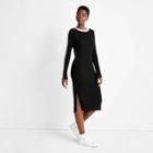 Women's Ribbed Long Sleeve Side Button Sweater Dress - Future Collective With Kahlana Barfield Brown Black Xxs
