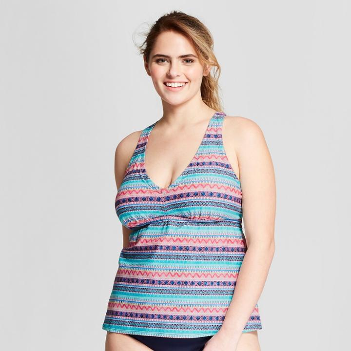 Costa Del Sol Women's Plus Size Striped Tankini Top - 1x,