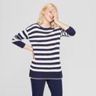 Women's Striped Long Sleeve Crew Neck Pullover Sweater - A New Day Navy/cream (blue/ivory)