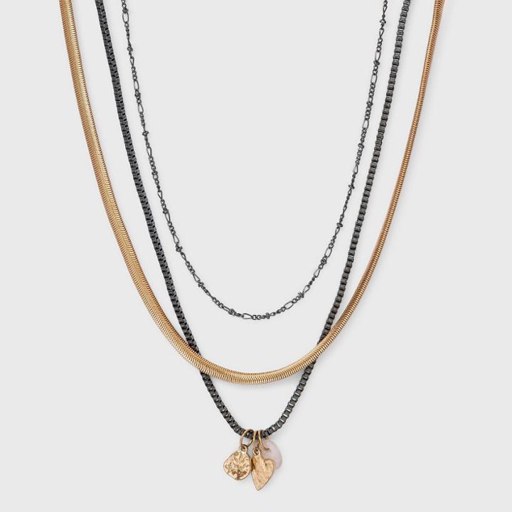 Heart Charm Cluster Layered Chain Necklace - Universal Thread Gold