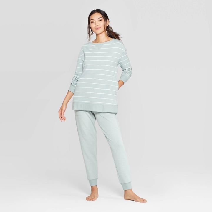 Women's Striped Beautifully Soft Fleece Lounge Sweatshirt Dress - Stars Above Mint M, Women's, Size: