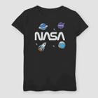 Girls' Nasa Logo And Planet Stickers T-shirt - Black