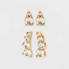 14k Gold Plated Cubic Zirconia Duo Stud Earring Set - A New Day Gold