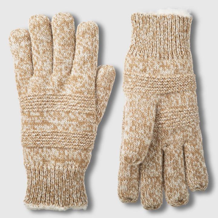 Isotoner Women's Smartdri Textured Knit Glove With Sherpasoft Spill - Camel One Size, Ivory