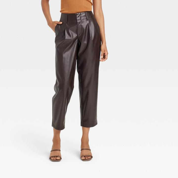 Women's High-rise Faux Leather Tapered Ankle Pants - A New Day Dark Brown
