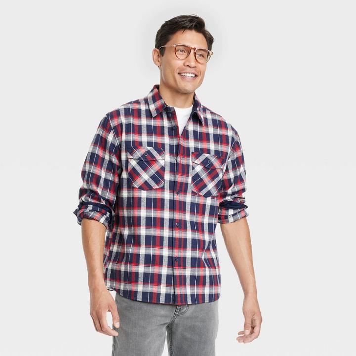 Men's Heavyweight Flannel Button-down Shirt - Goodfellow & Co Navy Blue