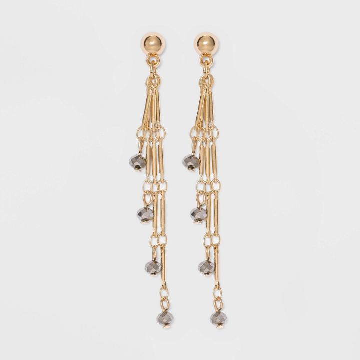 Gold And Hematite Glass Beaded Drop, Linear And Statement Earrings - A New Day Hematite