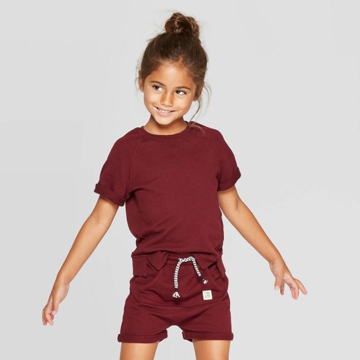 Petitetoddler Girls' Short Sleeve Sweatshirt - Art Class Maroon 12m, Girl's, Red