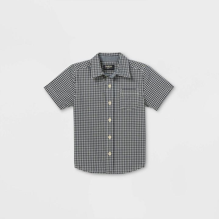 Oshkosh B'gosh Toddler Boys' Gingham Woven Short Sleeve Button-down Shirt - Navy