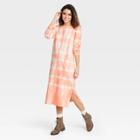 Women's Tie-dye Puff Long Sleeve T-shirt Dress - Universal Thread Orange