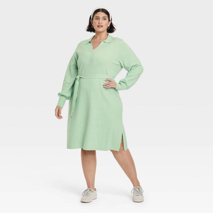 Women's Plus Size Long Sleeve Collared Sweater Dress - Ava & Viv