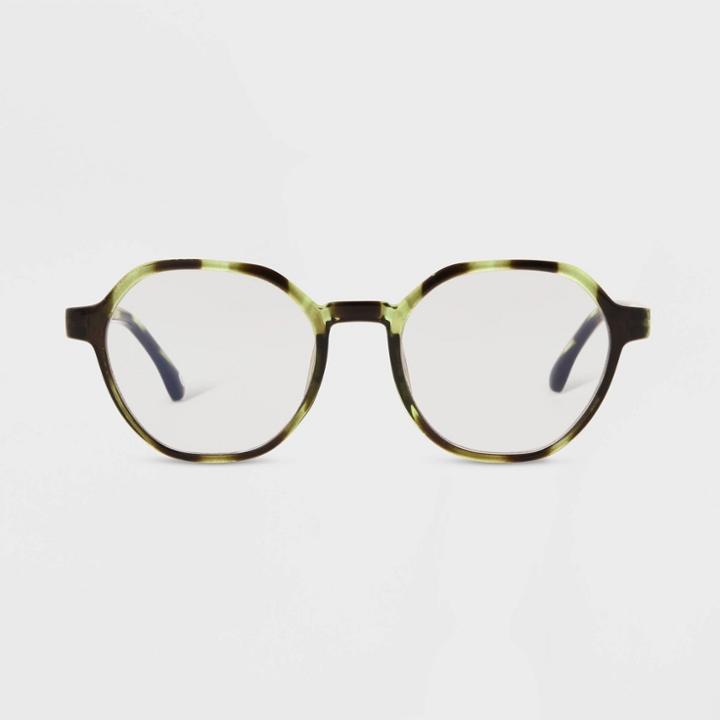 Women's Tortoise Print Shiny Plastic Round Blue Light Filtering Glasses - Universal Thread Green