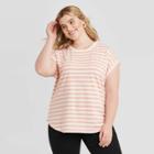 Women's Plus Size Striped Short Sleeve Cuffed T-shirt - Ava & Viv Pink X, Women's