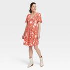 Women's Short Sleeve A-line Dress - Knox Rose Orange Floral