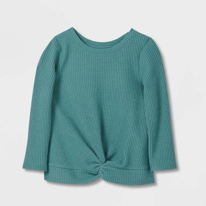 Toddler Girls' Solid Cozy Waffle Long Sleeve Top - Cat & Jack Green