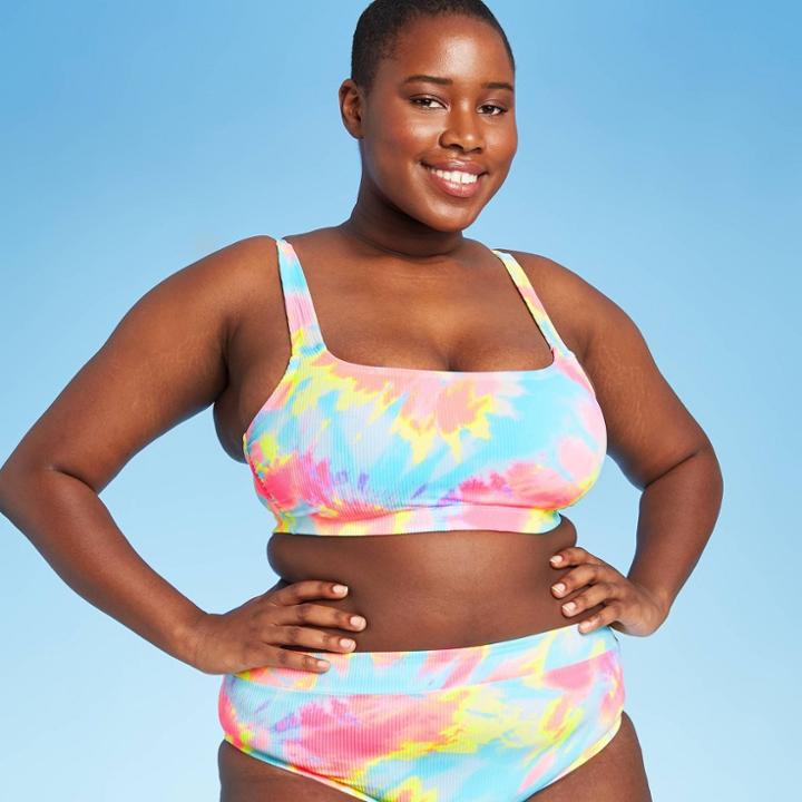 Juniors' Plus Size Ribbed Square Neck Bralette Bikini Top - Xhilaration Tie-dye
