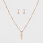 Sterling Silver Initial I Earrings And Necklace Set - A New Day Rose Gold, Girl's, Rose Gold - I
