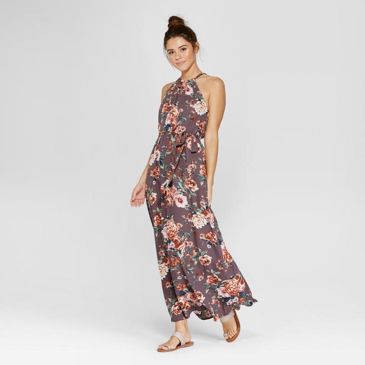 Women's Floral Print High Neck Maxi Dress - Le Kate (juniors') Dusty