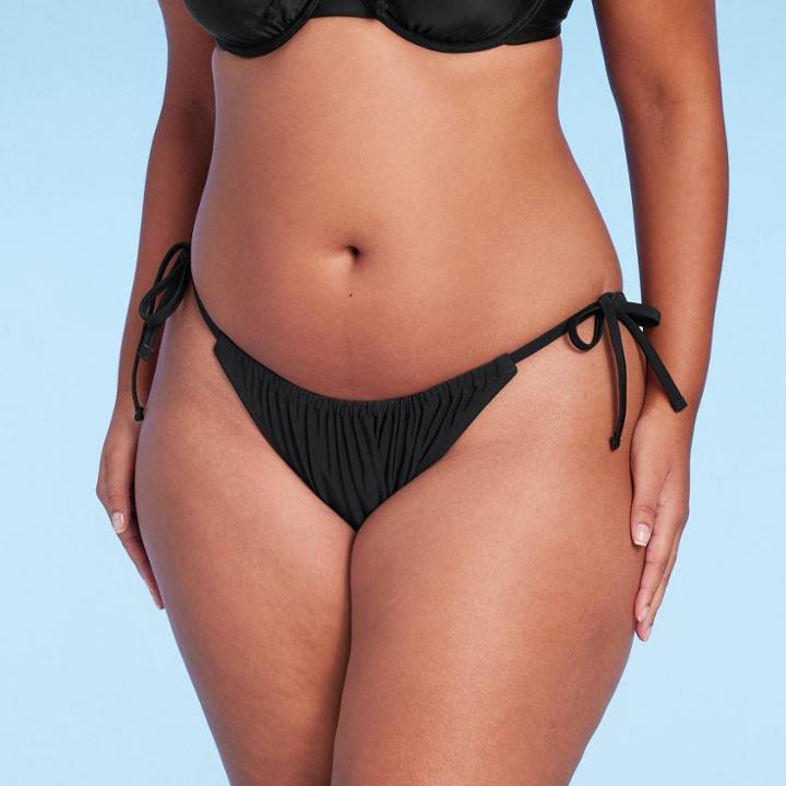 Women's Side-tie Adjustable Coverage High Leg Bikini Bottom - Wild Fable Black