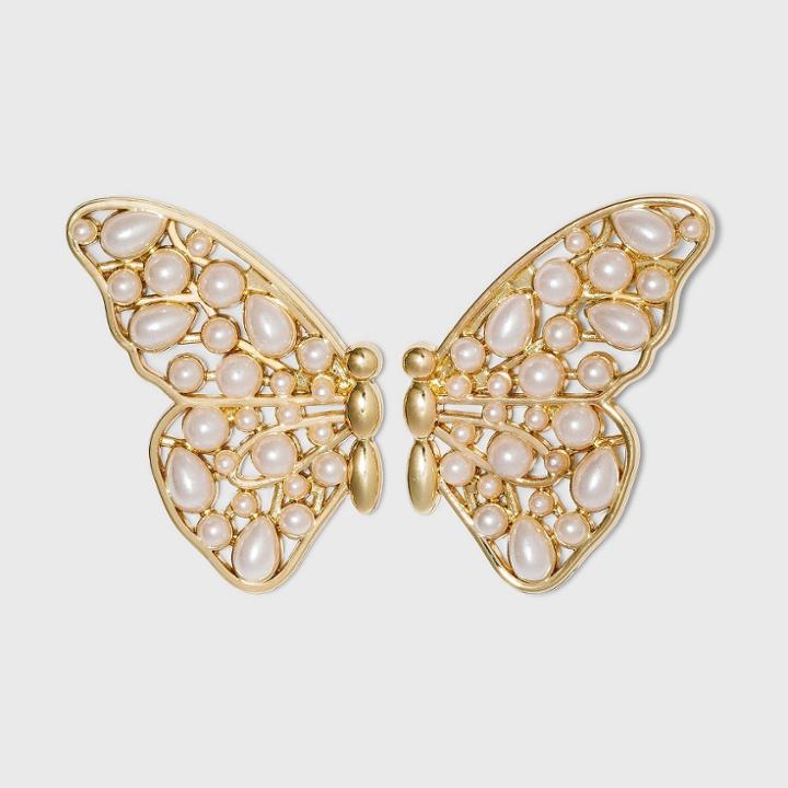 Sugarfix By Baublebar Pearl Butterfly Stud Earrings - Pearl, White