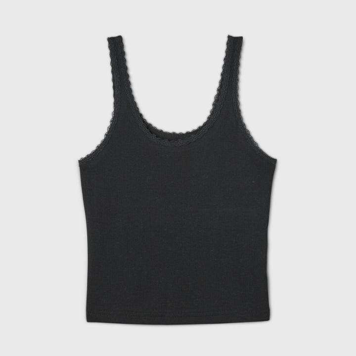 Women's Lace Trim Rib-knit Tank Top - Wild Fable Black