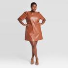 Women's Plus Size Short Sleeve Faux Leather Dress - A New Day Brown