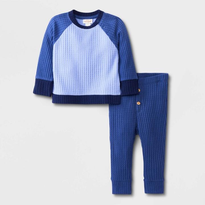 Baby Boys' Cozy Waffle Top & Bottom Set - Cat & Jack Blue Newborn
