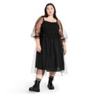 Women's Plus Size Long Sleeve Smocked Dress - Sandy Liang X Target Black