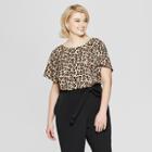 Women's Plus Size Leopard Print Short Sleeve Button Back Top - Ava & Viv Brown X