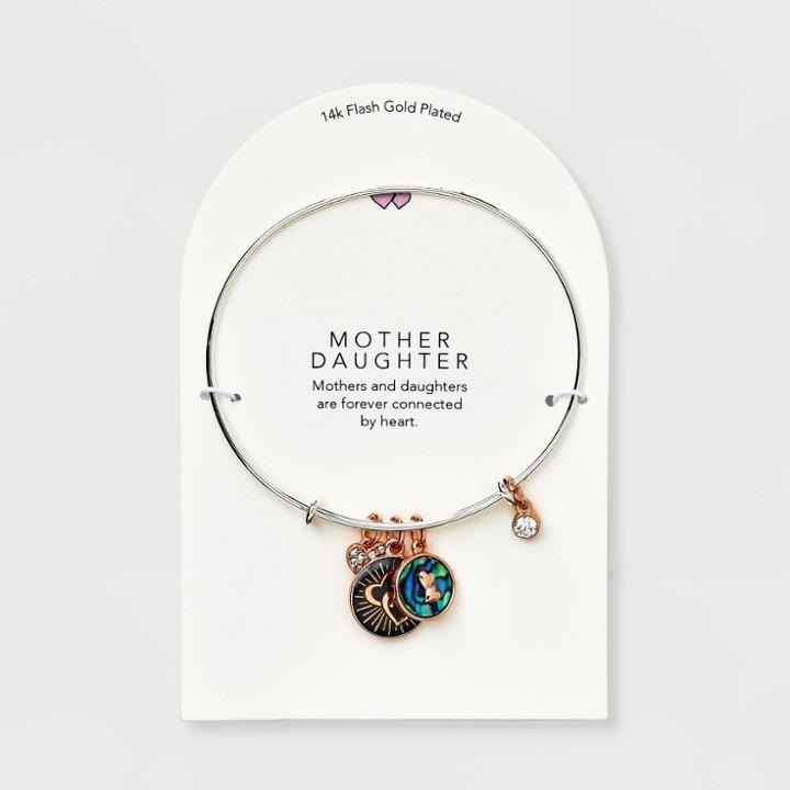 No Brand Silver Plated 'mother & Daughter' Cubic Zirconia Charm Bracelet -