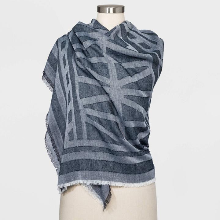 Women's Jacquared Large Square Scarf - Universal Thread Navy, Women's, Blue