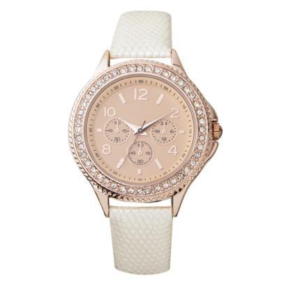 Merona Solid Strap Watch With Rhinestones - White