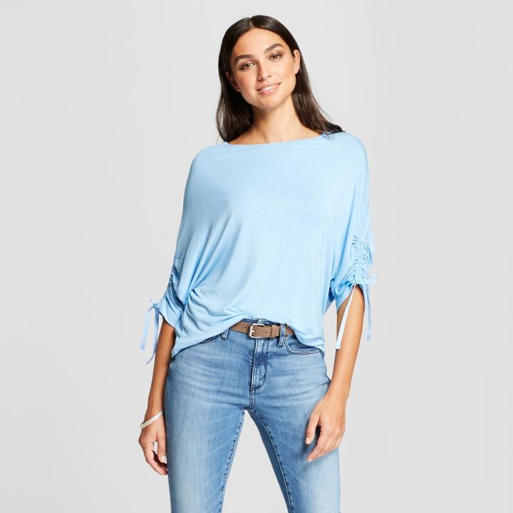 Women's 3/4 Sleeve Drawstring Off The Shoulder Blouse - Alison Andrews Blue