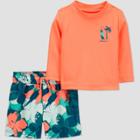 Carter's Just One You Baby Boys' 2pc Long Sleeve Floral Print Rash Guard Set - Blue/coral Orange