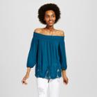 Women's Battenburg Lace Off The Shoulder Top - Xhilaration (juniors') Evergreen (green)