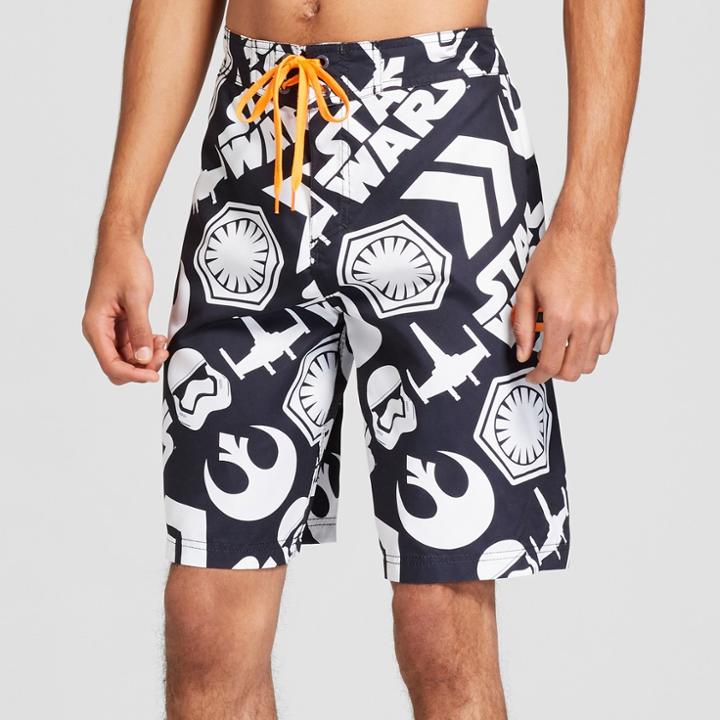 Men's 10 Star Wars Shapes All Over Print Boardshort - Black/white