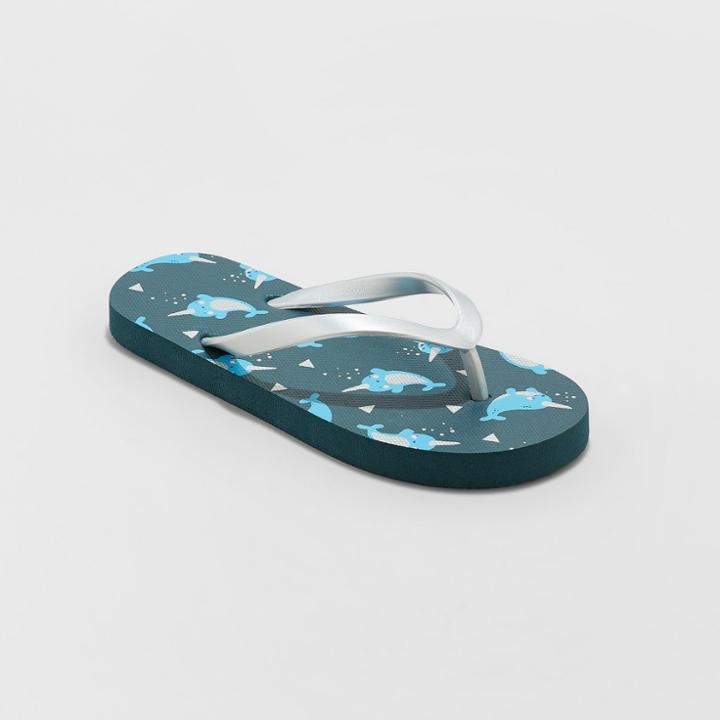 Girls' Mari Narwhal Flip Flop Sandals - Cat & Jack Navy