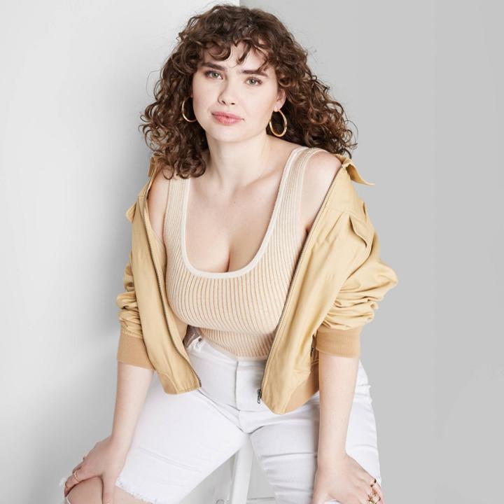 Women's Square Neck Cropped Sweater Tank - Wild Fable Almond