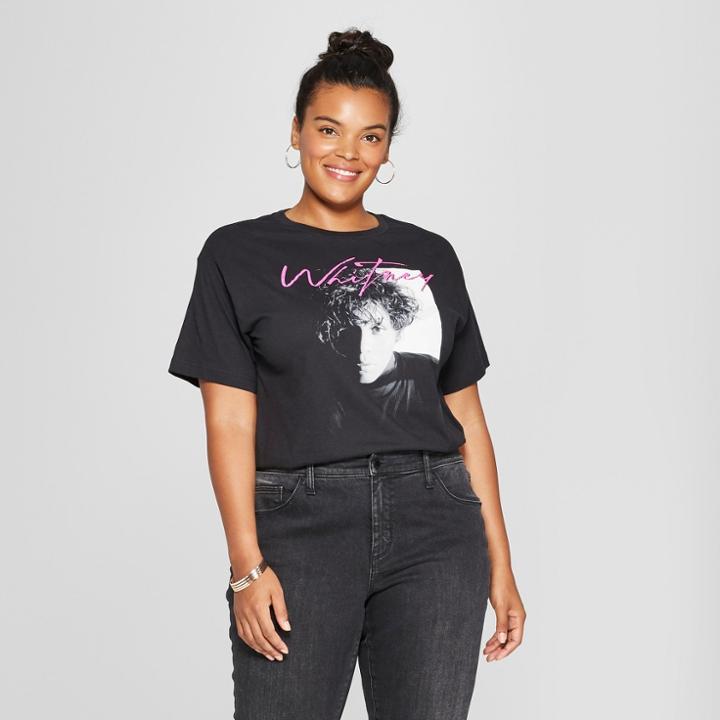 Bravado Women's Whitney Houston Plus Size Short Sleeve Portrait Graphic T-shirt (juniors') Black
