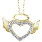 Distributed By Target Women's Sterling Silver Round-cut White Diamond Pave Set Angel Halo Wing Heart Pendant - Yellow