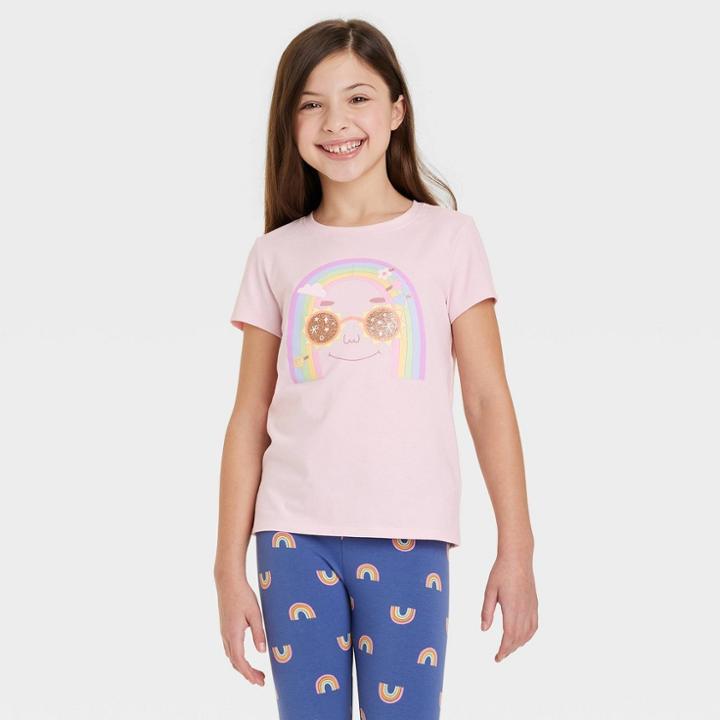 Girls' Short Sleeve Graphic T-shirt - Cat & Jack Blush Pink
