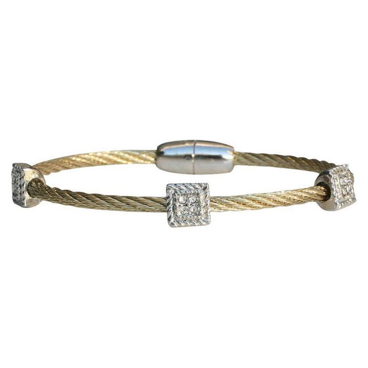 Zirconmania 3-piece Pave Square Cable Bracelet With Magnetic Clasp - Gold, Women's,