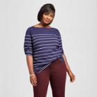 Women's Plus Size Striped Boatneck T-shirt - Ava & Viv Navy (blue)