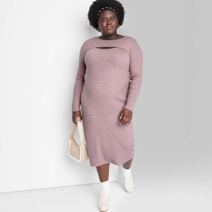 Women's Plus Size Long Sleeve Bodycon Sweater Dress & Shrug Set - Wild Fable