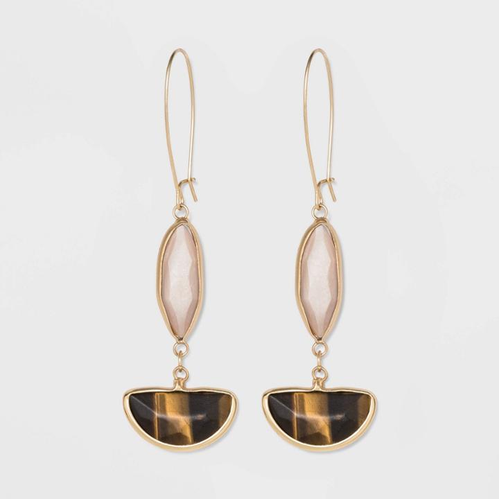 Semi-precious Stone Matte Brown Lip Shell And Tiger Eye Drop Earrings - A New Day Tan, Women's
